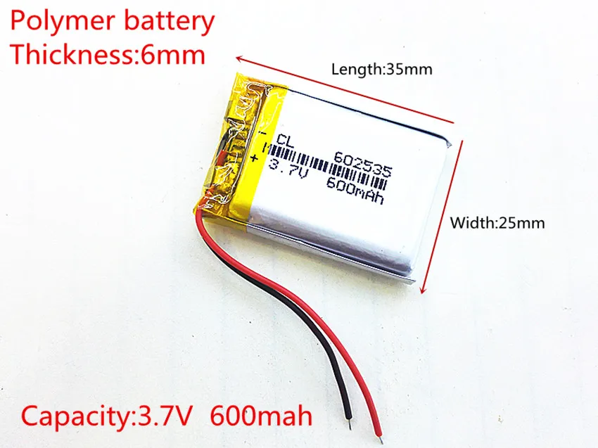 3,7 в 600 мАч литий-полимерный литий-ионный аккумулятор для наушников тахограф модель 582535 SP5 mp3 mp4 gps psp 602535 062535