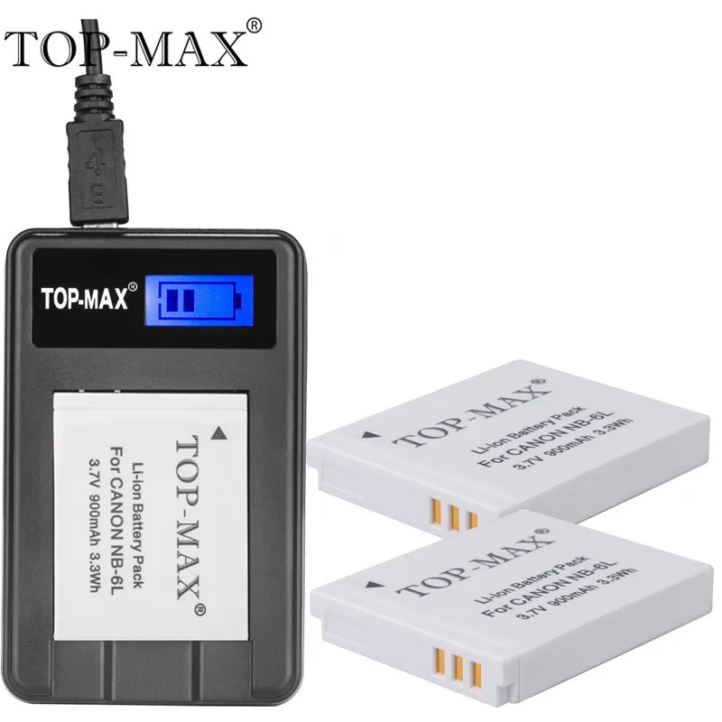 

TOP-MAX 2PCS 3.7V 900mAh NB-6L Battery+USB Charger+USB Cable For CANON SX240 HS, SX260 HS, SX500 IS, SX275HS S90 S95 SD1200 IS