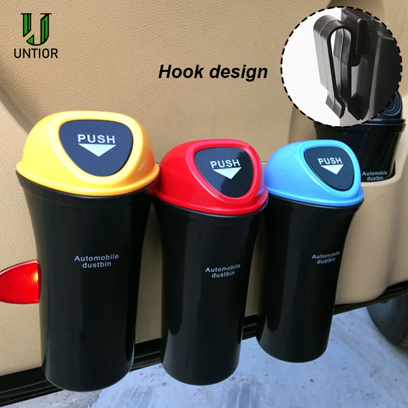 

UNTIOR Plastic Car Trash Can with Clip Garbage Storage Box Waste Bin Rubbish Bucket Holder Mini Paper Dustbin Car Trash Bin