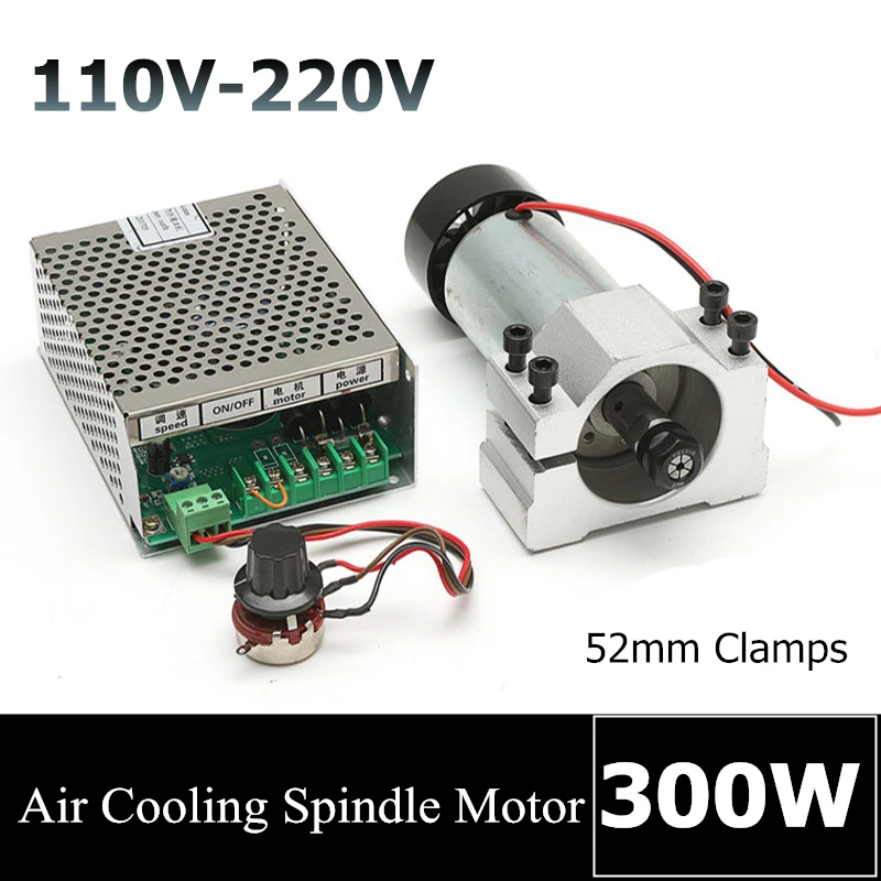 

AC 110V/220V DC 48V CNC 300W Air Cooling Spindle Motor Brushless +52mm Clamp +Speed Governor ER11 For CNC Engraving Milling
