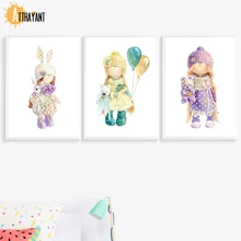 Cartoon Cute Girl Bear Rabbit Wall Art Canvas Painting Nordic Posters And Prints Wall Pictures For Bedroom Baby Girl Room Decor