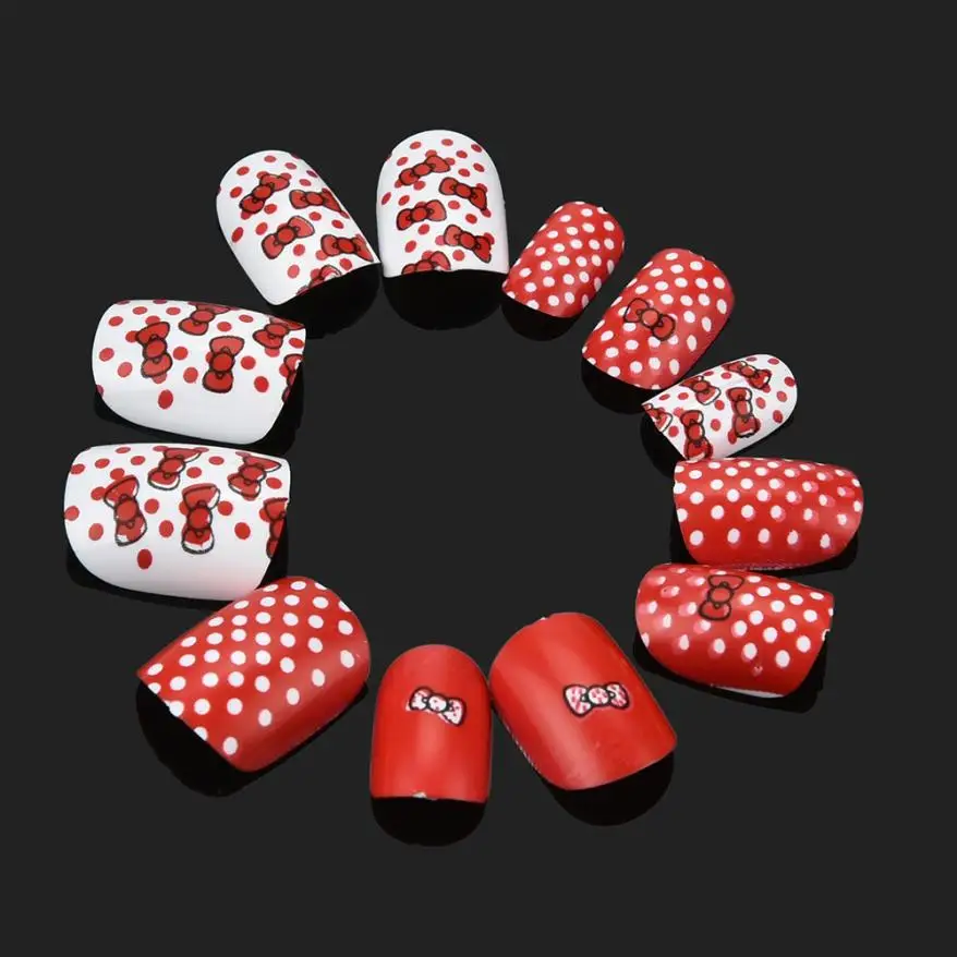 

12Pcs Kids Press-on False Nails Cartoon Pattern Full Nail Pre-glue for Children Nail Art Sticker Drop Shipping Y1207