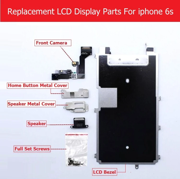 Full Set Bagian untuk Apple I PHONE 6S 6S Plus LCD Display Metal Bezel/Kamera Depan/Speaker/Kabel Fleksibel Tombol Rumah/Sekrup/Bracket