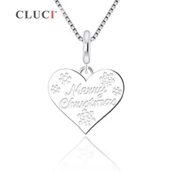 CLUCI 3 шт. в форме сердца веселый рождественский кулон Настоящее серебро 925 проба женское ожерелье браслет кулон Рождественский кулон