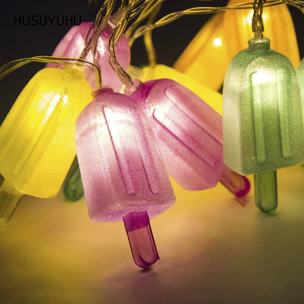 #cheap HUSUYUHU Lovely 10 LEDS Ice Cream LED String Lights Summer Holiday Room Bedroom Decor Colorful String Light Popsicle Warm White