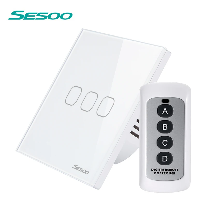

SESOO Remote Control Switch 3 Gang 1 Way Wireless Touch Switch Waterproof Glass Panel Light Touch Switch with Remote Control