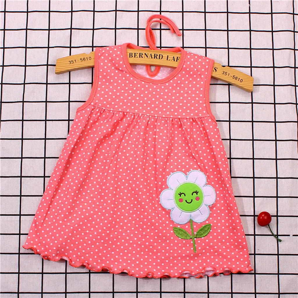 

2019 Kids Summer Dress Newborn Baby Girls Cute Fashion Dress Cartoon Flower Children Dot Floral Tees Dress T-Shirt Vest