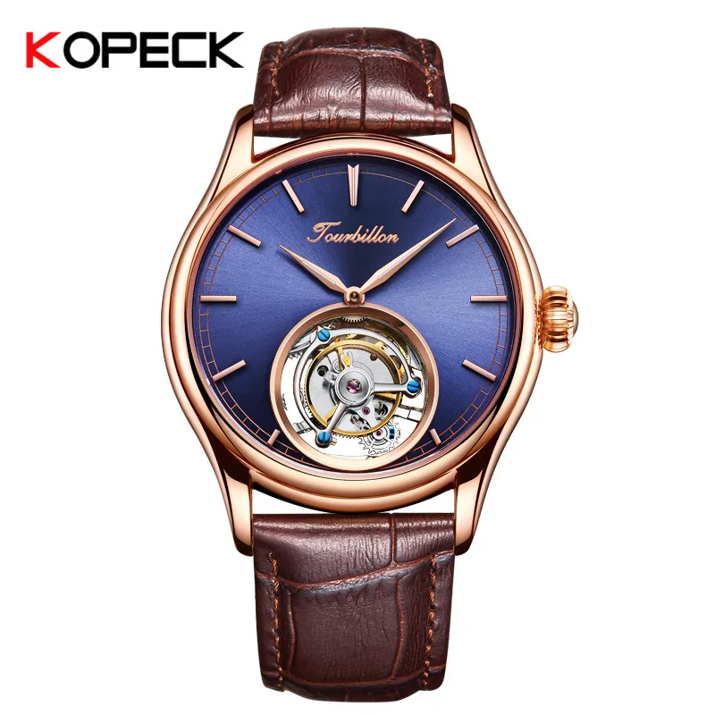 High End Business Tourbillon Mechanical Men Wrist Watches Blue Dial