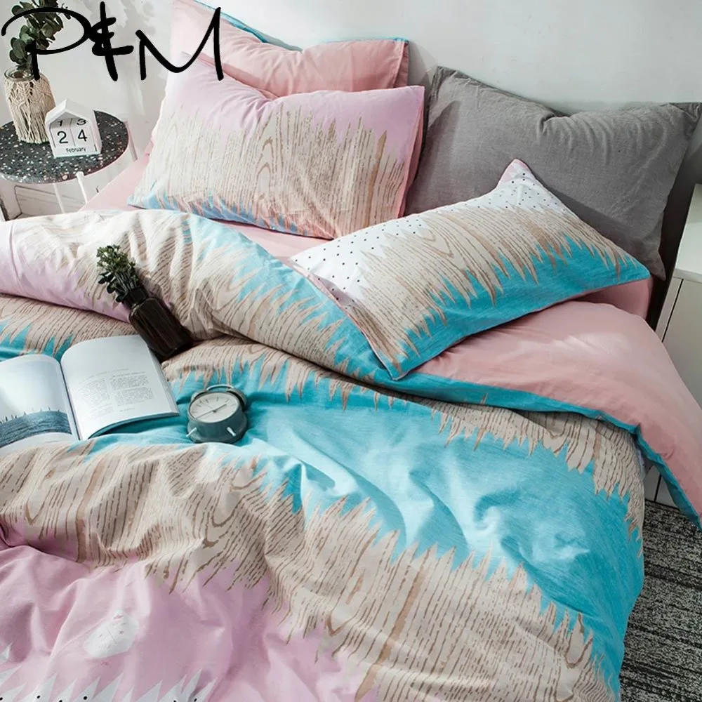 

PAPA&MIMA Waves print fashion style bedding sets Cotton/washed cotton Queen Size duvet cover set bedsheet pillowcases