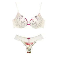 MiaoErSiDai сексуальный цветочный комплект нижнего белья пуш-ап бюстгальтер без косточек с пикантными трусиками удобный облегающий бюстгальтер и трусики 36-40 чашка B/C