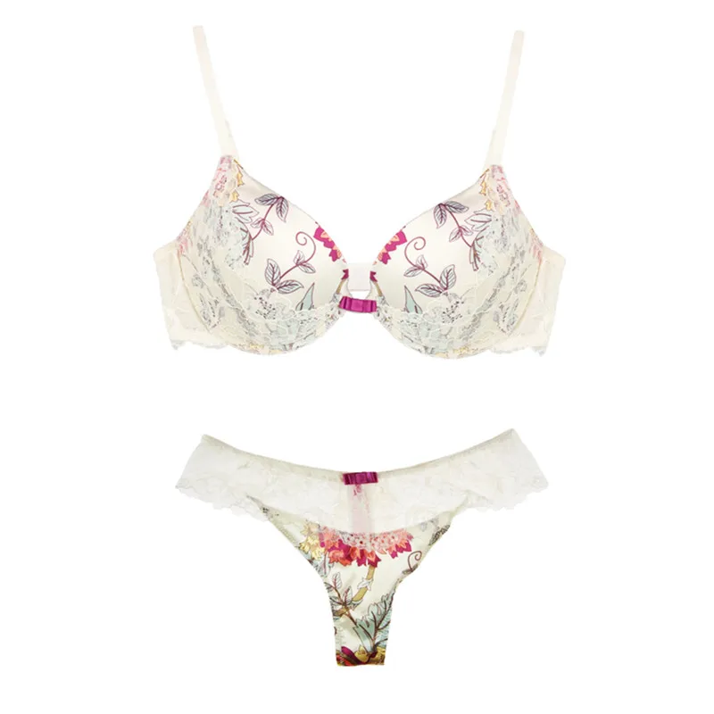

MiaoErSiDai Sexy Floral Push Up Bra Set Padded Bra Bralette With Sexy Panty Comfy Fit Bra And Brief 36-40 B/C Cup