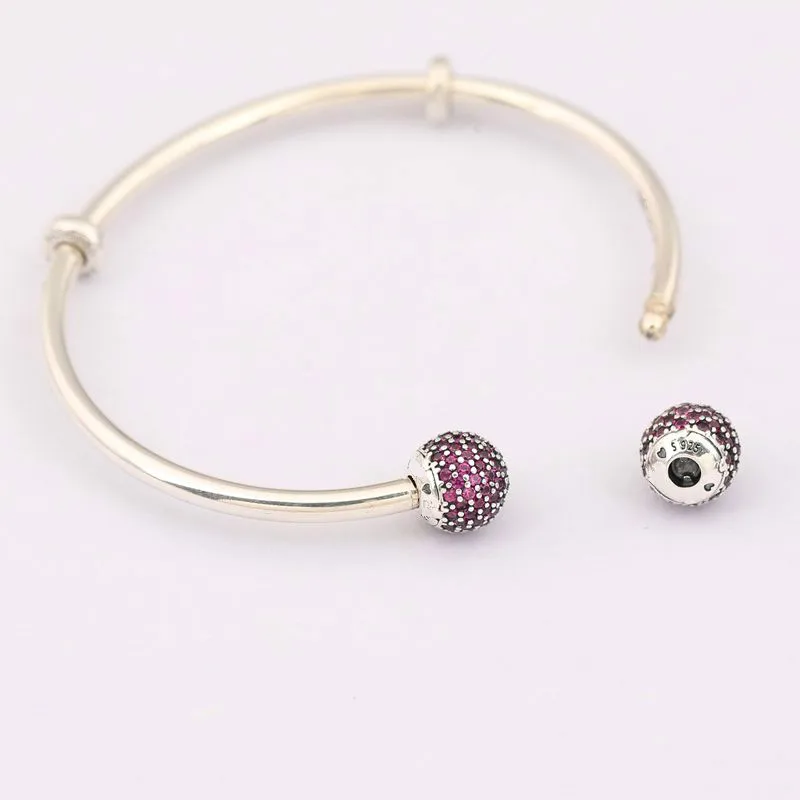 

925 Sterling Silver Open Bangles & Bracelets Full red crystal Female Screw Stone Bangles For Women Sterling Silver Jewelry