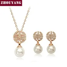 Top Quality ZYS077 Grace Classical Imitation Pearl Gold Plated Jewelry Set Rhinestone Made with Austrian Crystal Health