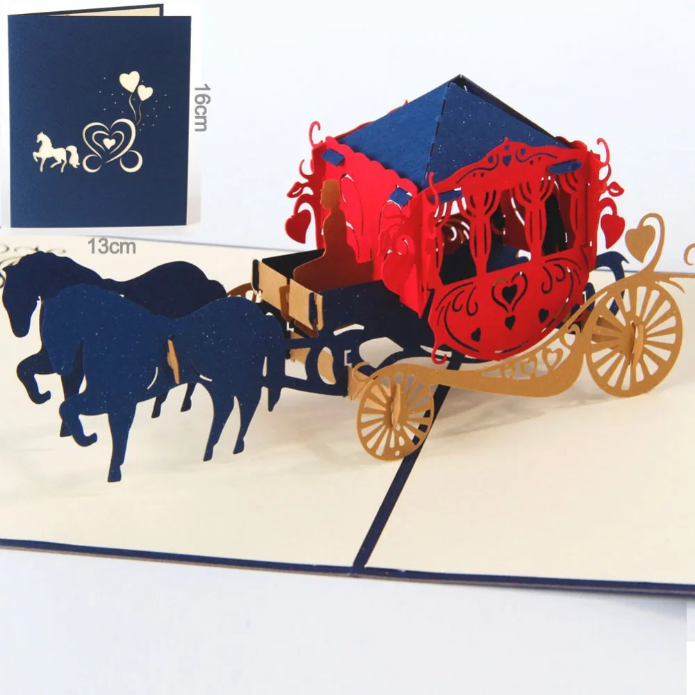 Wedding Lnvitations Love Carriage 3D Laser Cut Paper Cutting Greeting