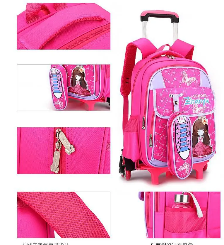 Колесных рюкзак для девочек Школьный рюкзак на колесах студент тележка сумка рюкзак школы для мальчиков Детский камера rolling сумка