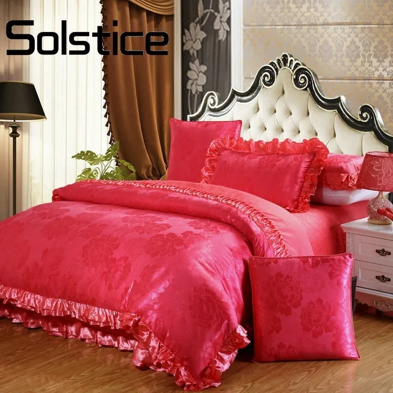 

Solstice Home Textile European Romantic Person Red Wedding Bedding Set (duvet Cover +quilted Bedspread+pillowcases)