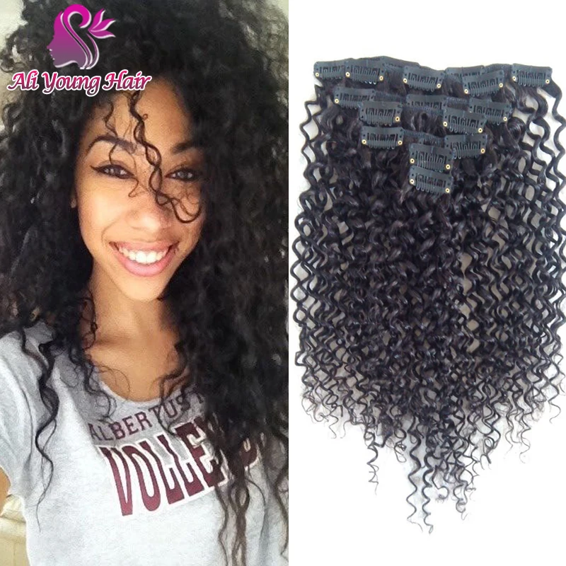 Top 7A Grade Brazilian Virgin Hair Kinky Curly Clip In Hair Extensions