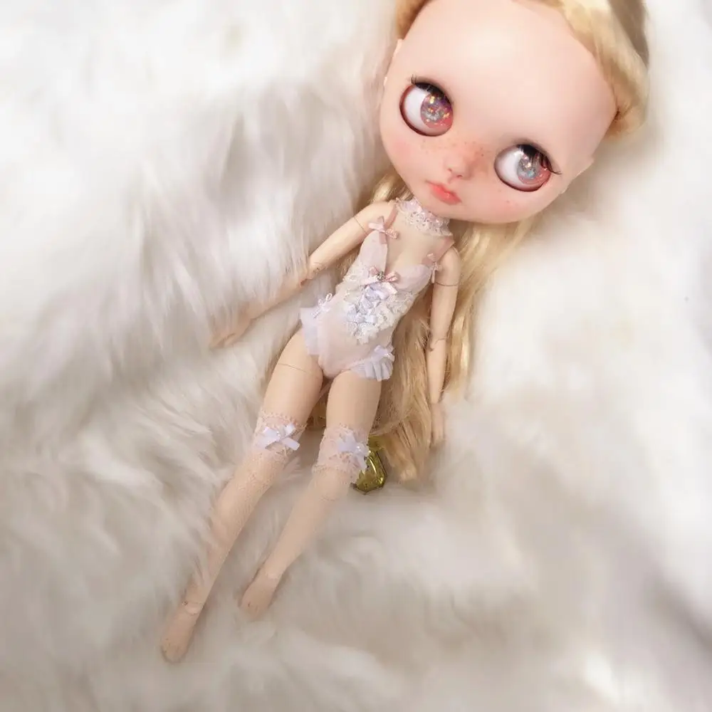 

3pcs/set Exquisite Dolls’ Corsage Set Pink braces Dress Lace mesh Stocking for blyth OB24 1/6 Dolls Accessories clothes for doll