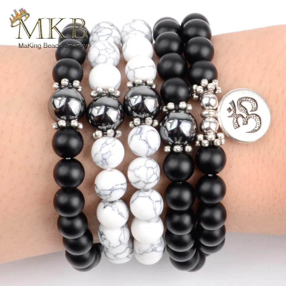108 шт. браслет Mala Beads из натурального камня черный агат бирюзовые бусины