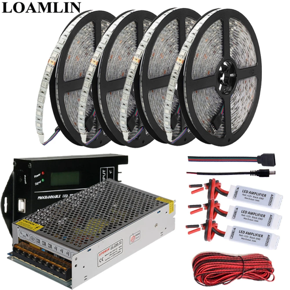 cheap 5M 10M 15M 20M 60Leds m SMD5050 RGB Led Strip Flexible Light TC420 Programable Time RGB Led Controller DC12V Led ransformer Kit