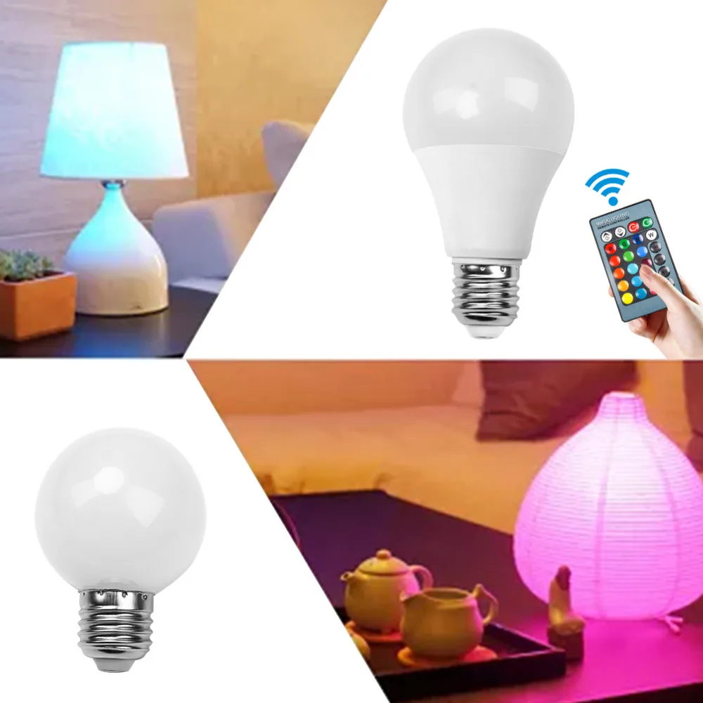 Светодиодная лампа E27 E14 RGB с пультом ДУ 110 В 220 3 Вт 5 10 Вт|Светодиодные лампы и