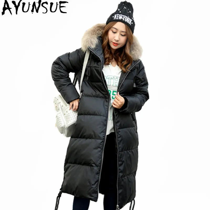 

AYUNSUE Womens Down Jacket Raccoon Fur Collar 90% Duck Down Coat Female Warm Winter Parkas Plus Size 5XL 6XL 7XL 10XL Casaco 510
