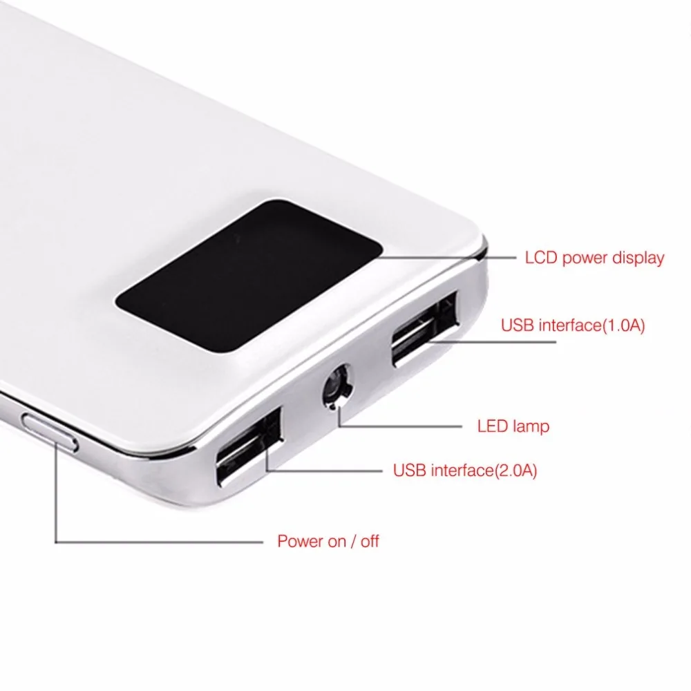 Ультра тонкий внешний аккумулятор 10000 мАч большой емкости двойной USB цифровой ЖК-дисплей светодиодный фонарь для iPhone 6 7 8 X samsung