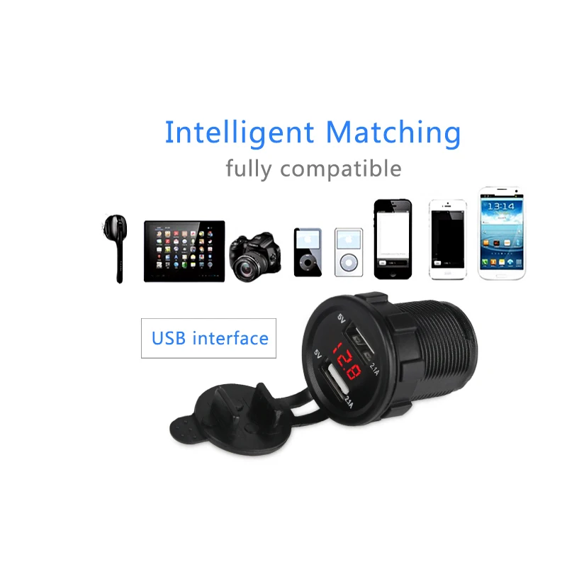  Urbanroad Boat Motorcycle Car USB Charger Socket Voltmeter Cigarette Lighter Car Dual USB Charger A