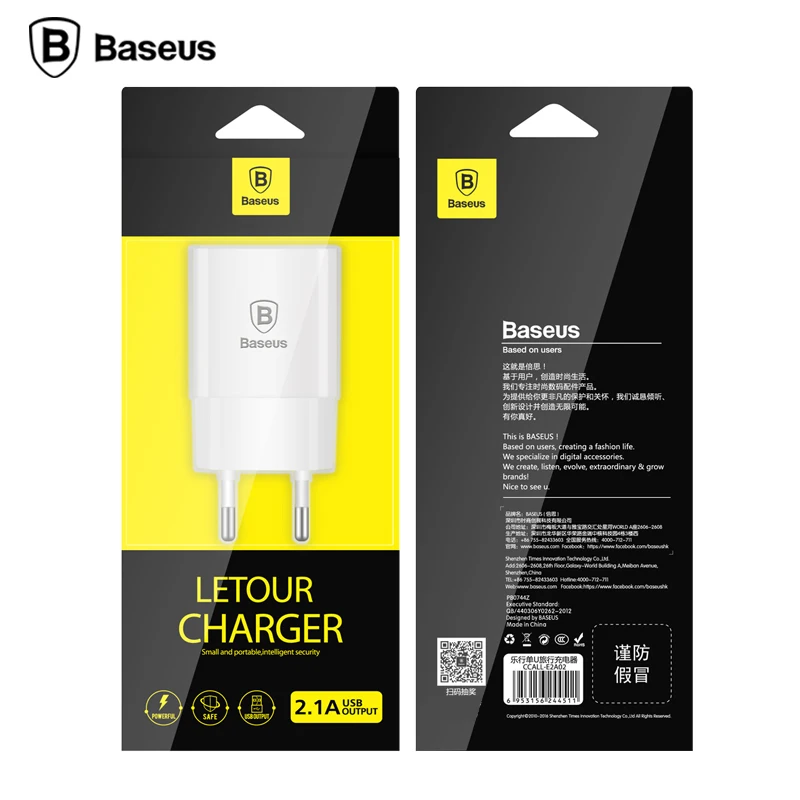 BASEUS 5V2. 1A универсальное дорожное USB зарядное устройство адаптер настенный портативный EU штекер мобильный телефон Смарт зарядное устройство для iPhone планшет samsung