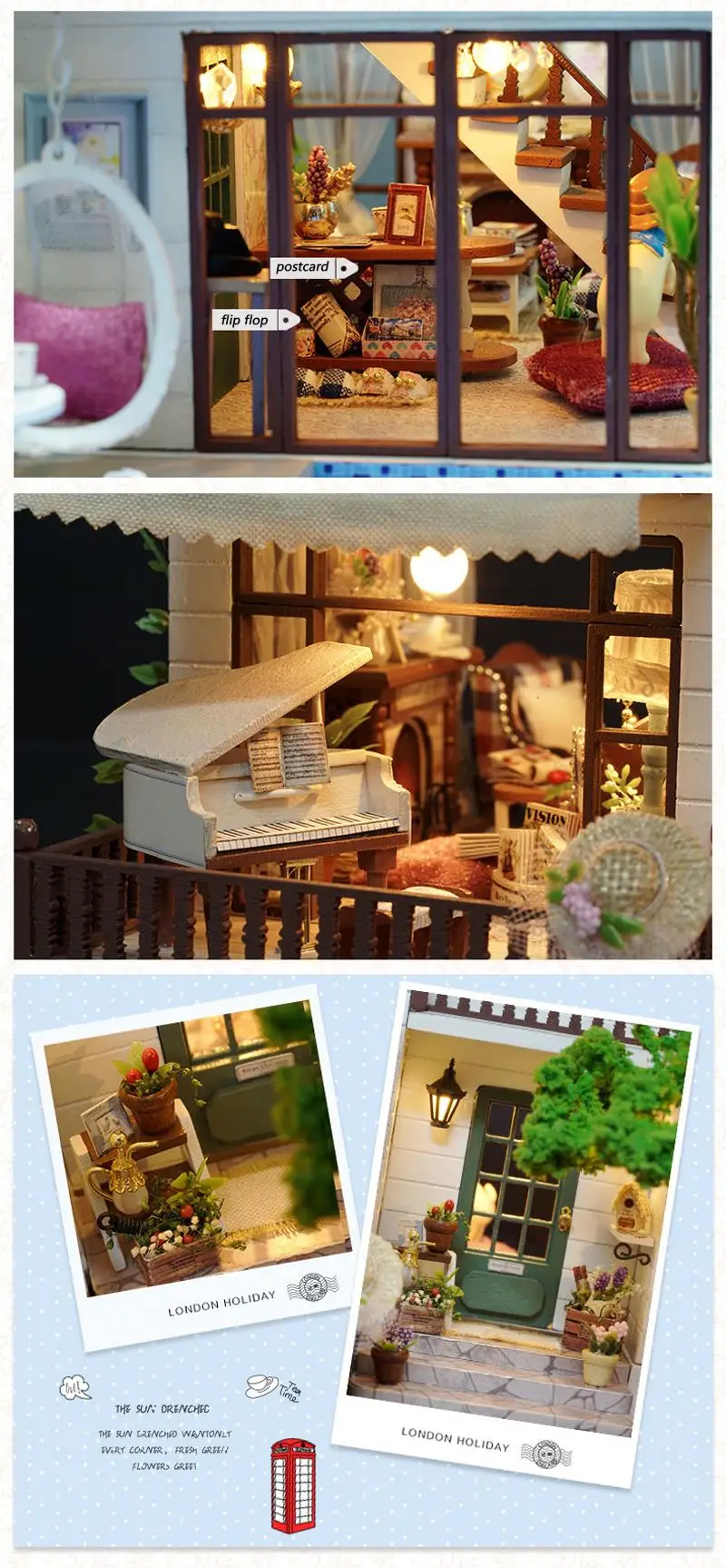 DIY кукольный домик Миниатюрный Кукольный дом мебель 3D деревянная ручная головоломка игрушки для детей подарок ЛОНДОН праздник A039# E