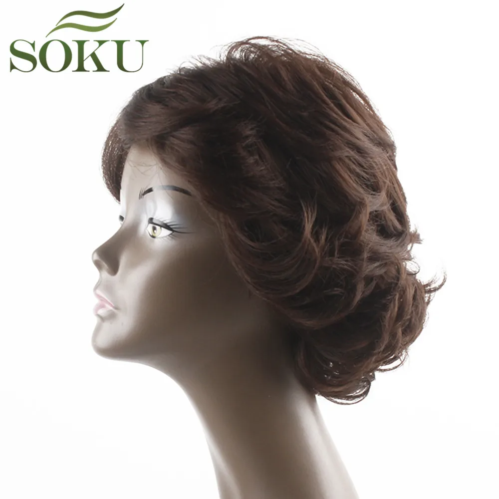 SOKU короткие синтетические парики с челкой 6 цветов термостойкие волнистые парики Африка Америка короткие боб парики для черных женщин