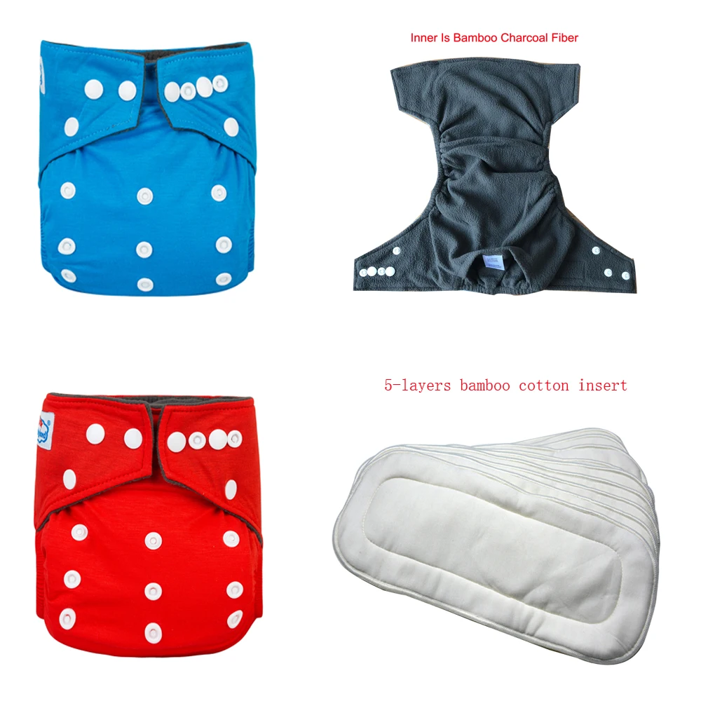 

BABYLAND Organic Bamboo Cotton Diapers/Nappie 3 Pieces + 3 Pieces 5- layers bamboo cotton Inserts /Pads