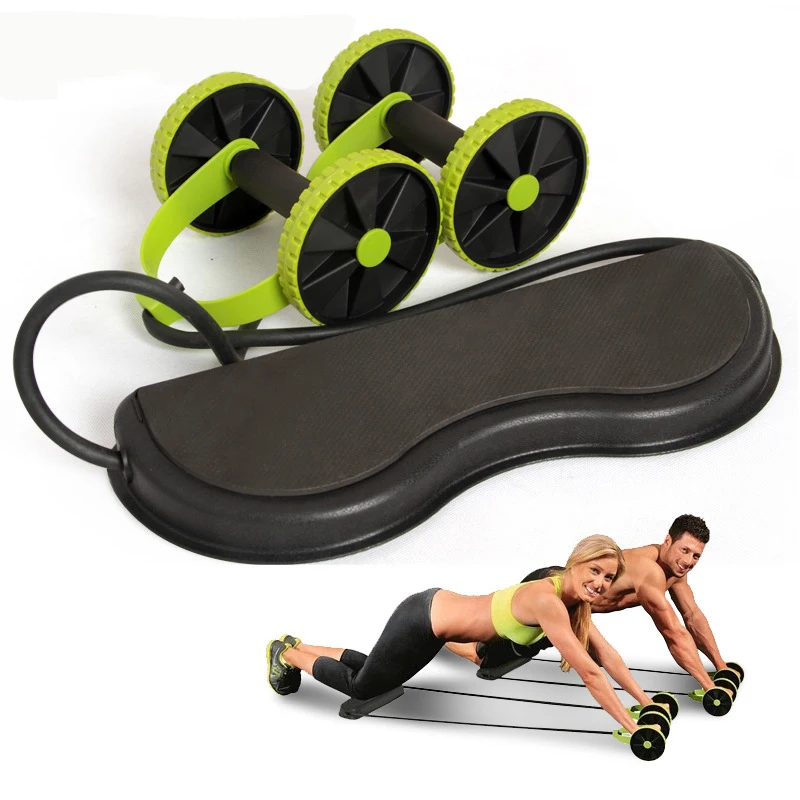 

2 Wheels Roller with Knee Plate Pad Stretch Elastic Abdominal Resistance Pull Rope Tool Sports Abdominal Muscle Trainer Exercise