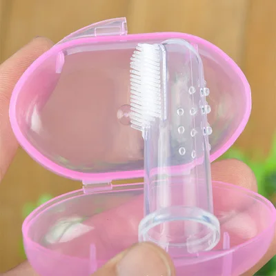 Детская зубная щетка палец Силиконовая зубная щетка для младенцев зубная щетка для чистки зубов Язык Мягкая зубная щетка для чистки Детская щетка с коробкой для хранения - Цвет: 1 bush Pink Box