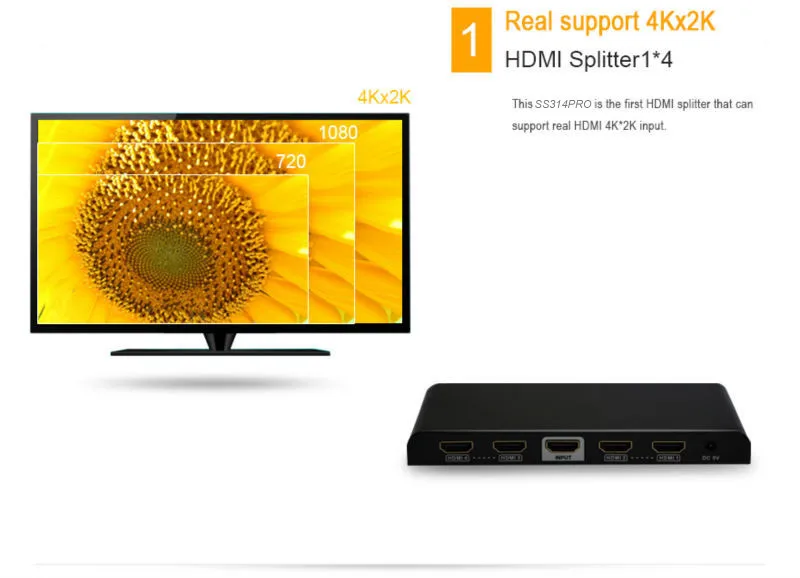 4 K x 2 K HDMI Splitter 1x4 HDMI сплиттер+ Extender HDMI 1,4 HDMI концентратора 1 в 4 из ультра-HD 3D для HDTV DVD PC