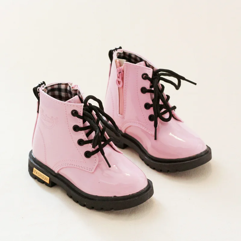 Детская обувь резиновая Сапоги и ботинки для девочек для Обувь для мальчиков Обувь для девочек Кружево на шнуровке ботинки «мартенс»