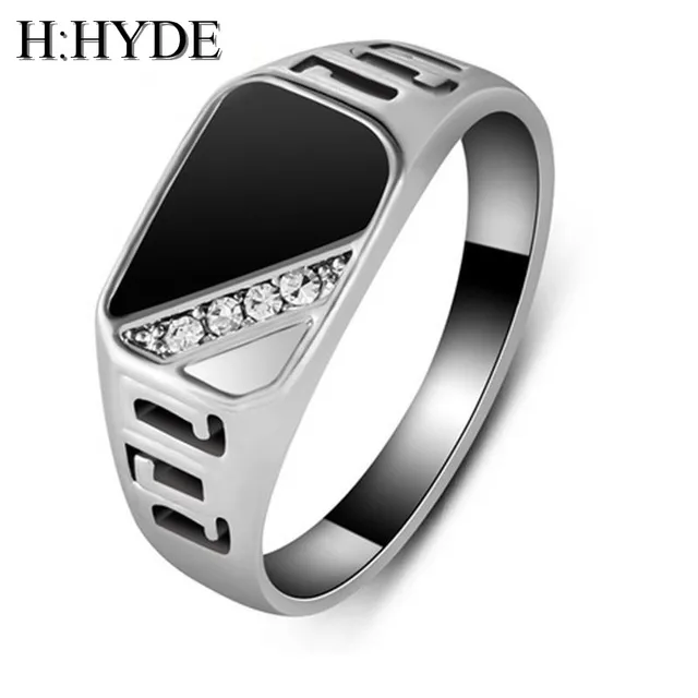 H: HYDE New Style Size 7-12 Classic Gold-colore Strass Uomini Anello Smalto Nero H: HYDE New Style Size 7-12 Classic Gold-colore Strass Uomini Anello Smalto Nero