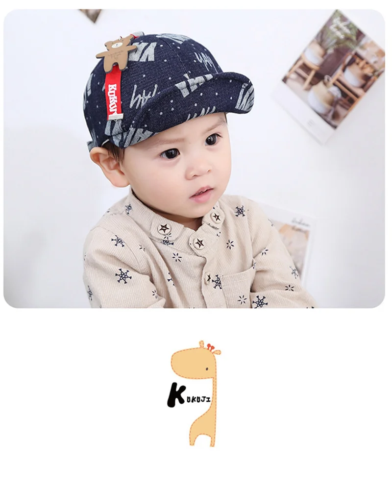 Fashion Denim Baby Caps Letter Cowboy Boys Caps Retro Print Toddler Hat With Bear Spring Summer Soft Baby Hat Baby Boys Clothing (3)