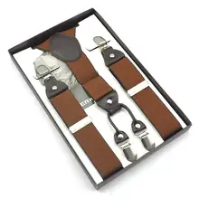 Новейшие однотонные мужские 4 зажима на Y-back эластичная подвеска с коробкой пластиковая карта для отца подарок для друга 7 цветов подтяжки