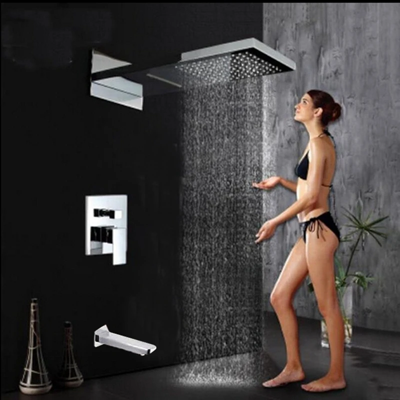 

Luxury Waterfall Rainfall Shower Head Valve Mixer Tap Tub Spout Chrome Sprayer