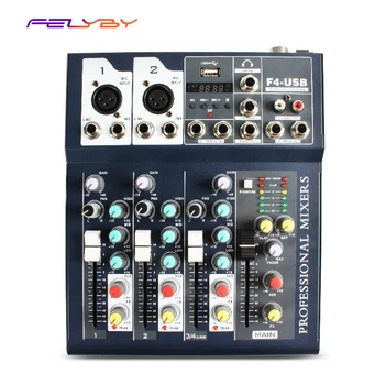 

FELYBY Mini Portable Audio Mixer with USB Bluetooth DJ Sound Mixing Console MP3 Jack 4 Channel 48V Amplifier For Karaoke KTV