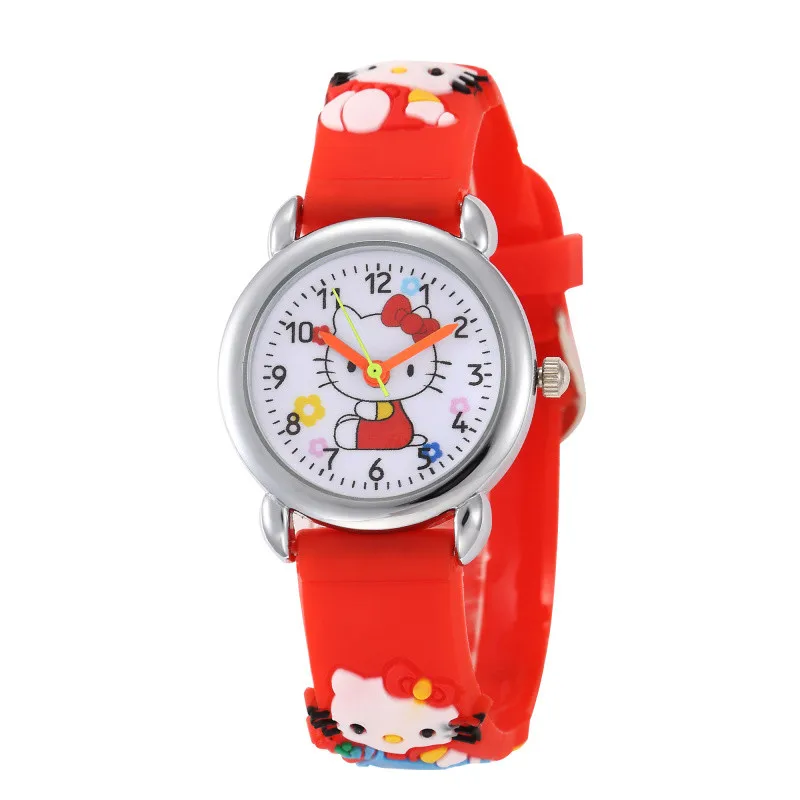 Детские часы с героями мультфильмов, детский подарок, Супермен, Человек-паук, розовый котенок, футбольные наручные часы для мальчиков и девочек, кварцевые наручные часы, часы relogio - Цвет: Kitty Red