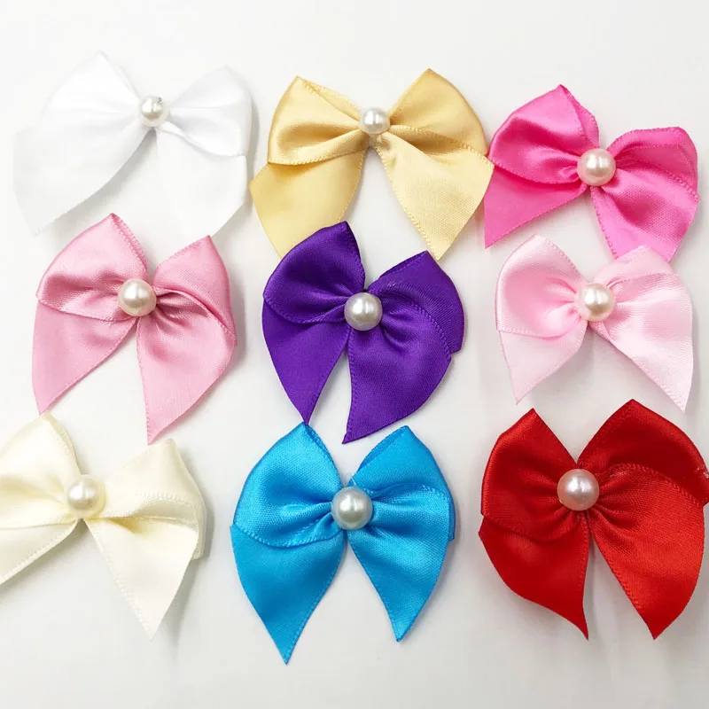 

40pcs Ribbon Bows Flower the Pearl Appliques Sewing Craft Lots E332