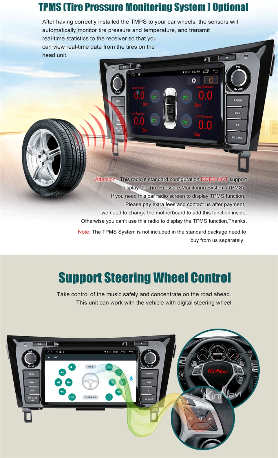 Best KiriNavi Octa core 4G LTE android 7 car gps navigation for Nissan Xtrail Qashqai radio mp3 2013 - 2017 support 4K Video 4G 8