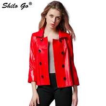 Шило GO кожаная куртка Осенняя мода Овчина натуральная кожаный жакет лацкан двубортный длинный рукав свободное кожаное пальто