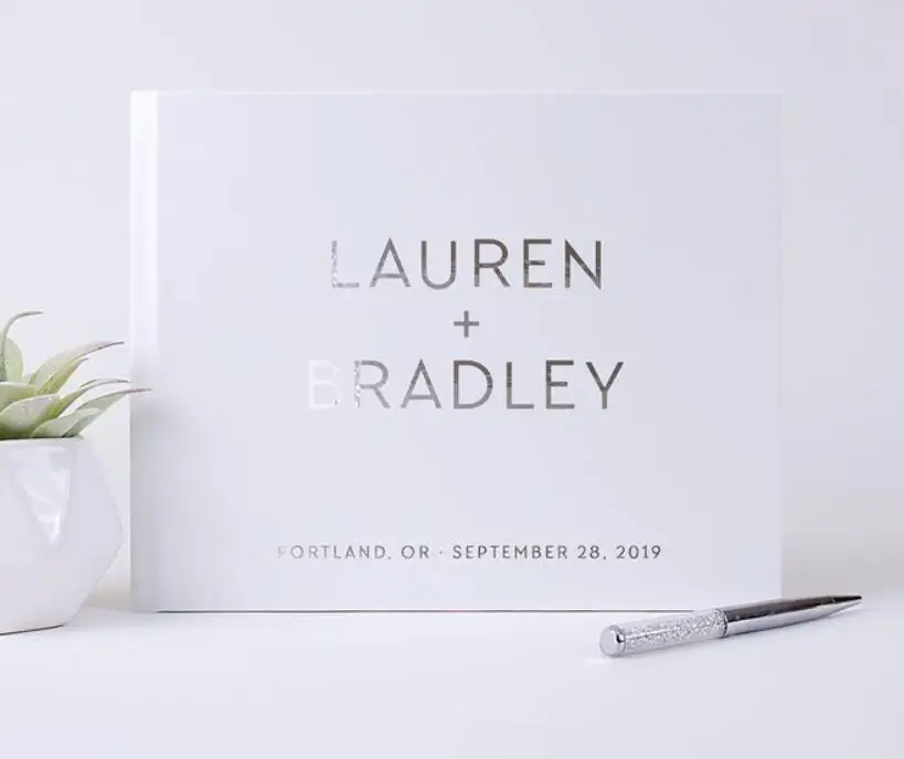 

personalize modern wedding silver Guest Book, Custom any language Wedding Journals photo albums guestbooks