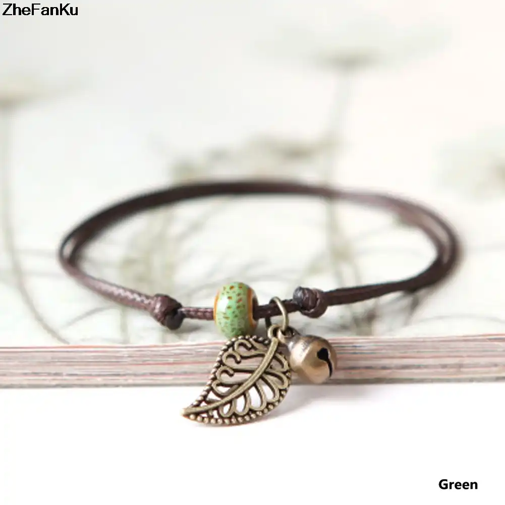 Pulseira de Contas de cerâmica Casais Boudoir Bohemian Tornozeleira Pingente Cadeia Corda Pulseira Ornamento Do Vintage Unisex