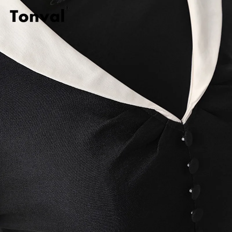 Tonval Rockabilly Dress Women Autumn Half Sleeve Button Dresses Turn-down Collar Vintage Style 50s Dress