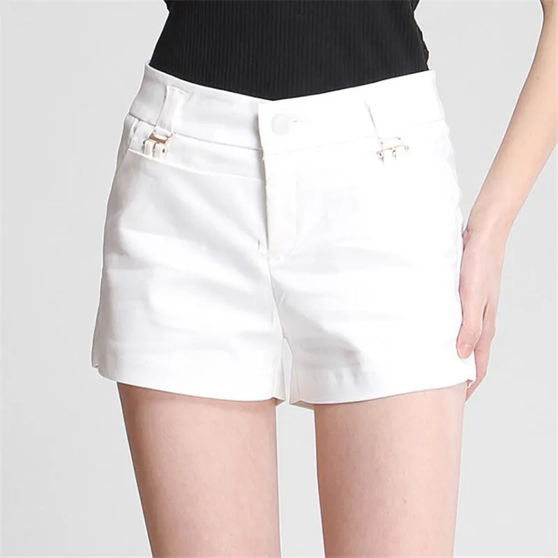 

Casual ladies shorts 2019 summer new high waist slim slimming straight shorts split side black white blue women's casual shorts