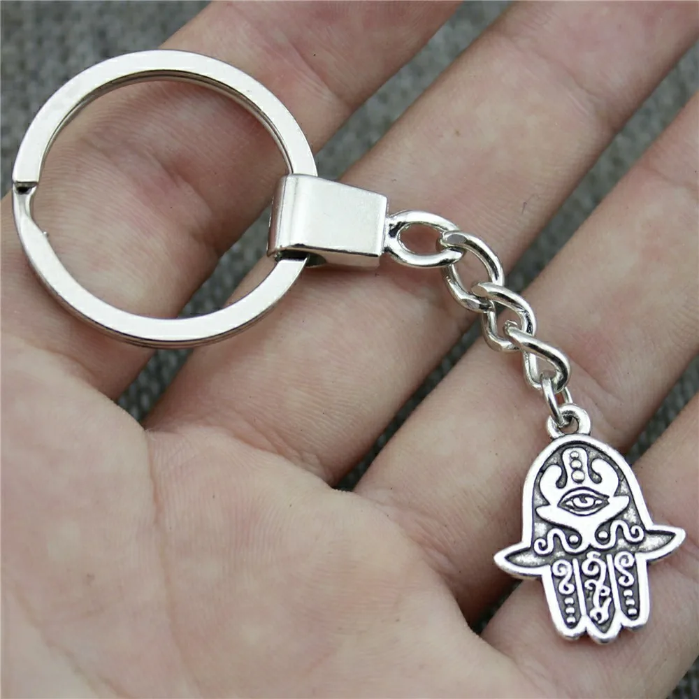 

New Fashion Men Jewelry Keychain Diy Metal Holder Chain Hamsa Hand 24x19mm Antique Bronze Antique Silver Pendant Gift